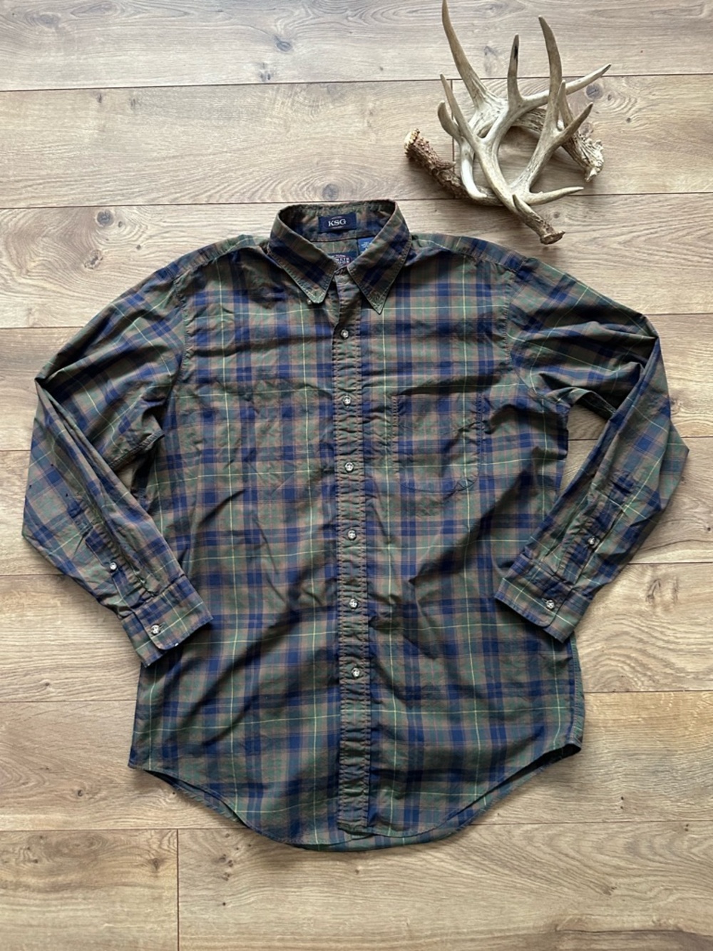 Vintage Kenneth Gordon Plaid Button Up USA Cotton Worn-In Medium